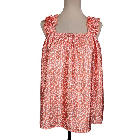 Large Orange Floral Silky Tank Top Blouse - Picture 1 of 5